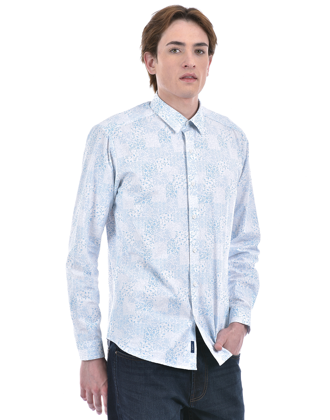 Numero Uno Men Floral Print Blue Shirt